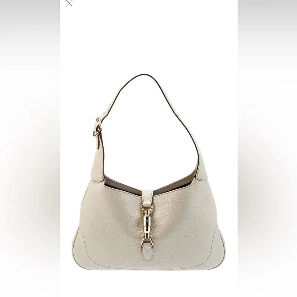 Gucci beiges leather Jackie bag with silver piston lock - Picture 12 of 13